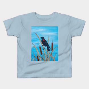 Red Winged Blackbird at the Pond Kids T-Shirt